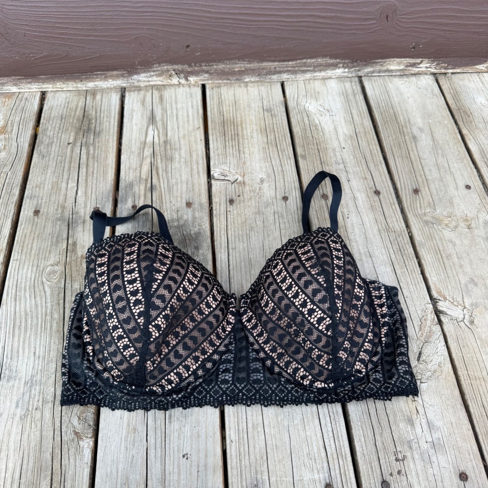 Adore Me Nymphadora Contour Balconette Bra Black Heart Womens Sz  42DD Lingerie